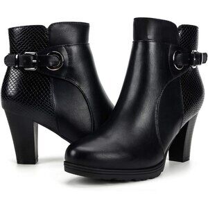 mysoft Ankle Boots Women's Black Polyurethane Buckle Strap Chunky Stacked Heel